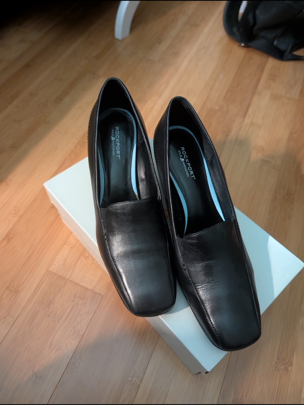 Rockport Women’s Black Leather Slip-On Heel Loafers